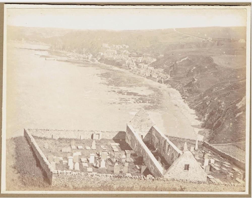 The old kirk and graveyard overlooking the bay, historic photo