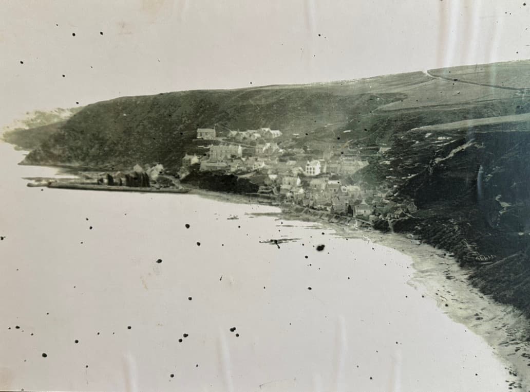 An old view of the bay and village beneath the headland, historic photo
