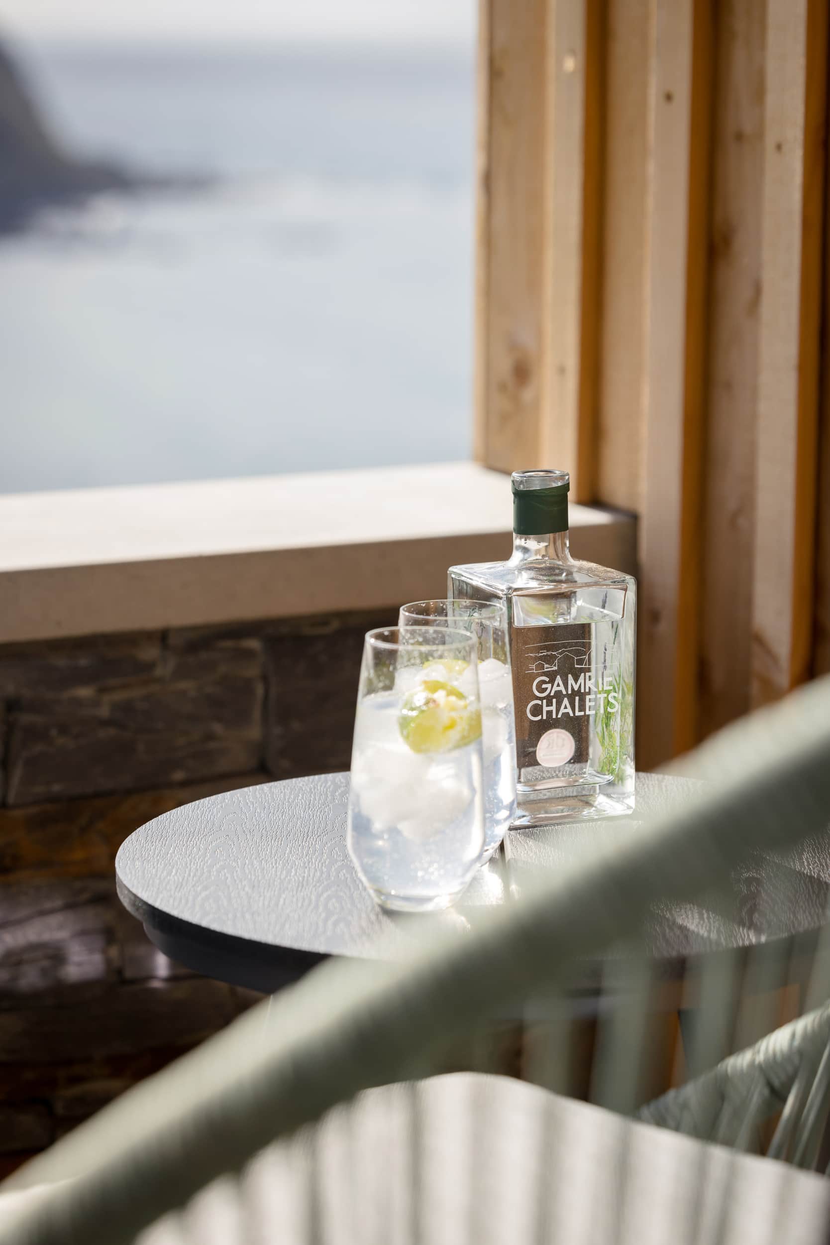 Gamrie Chalets gin on the terrace