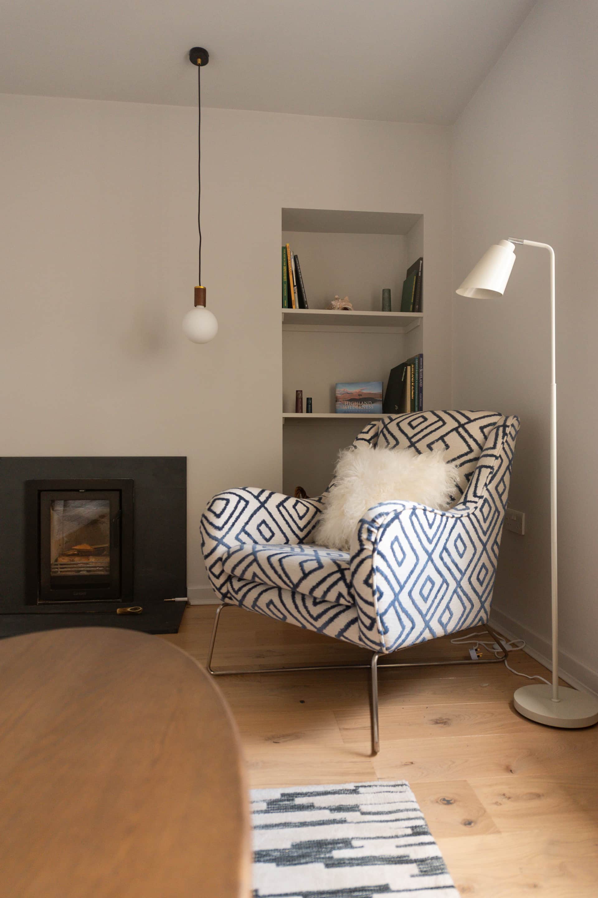 Reading corner by the log burner